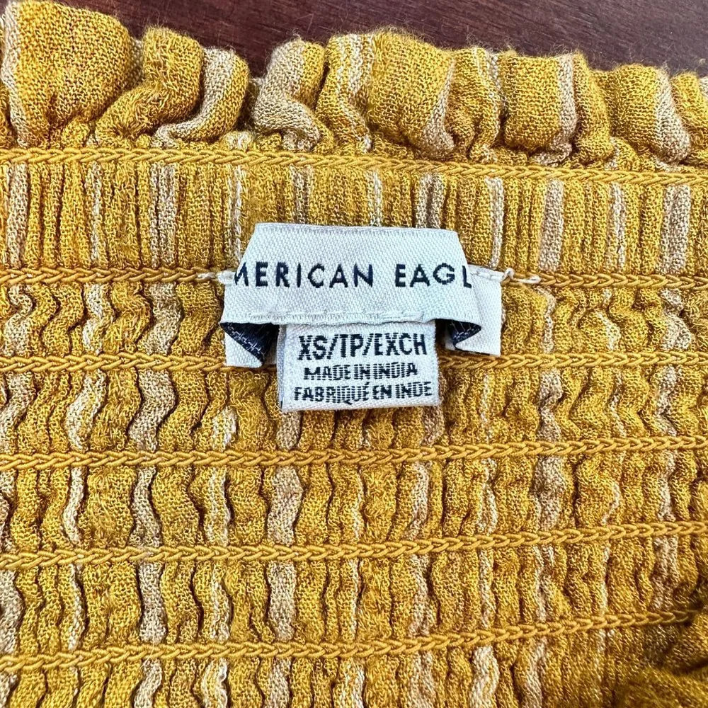 AMERICAN EAGLE Ruched Top Shorts Yellow Striped Romper Jumpsuit - XS - Picture 8 of 8